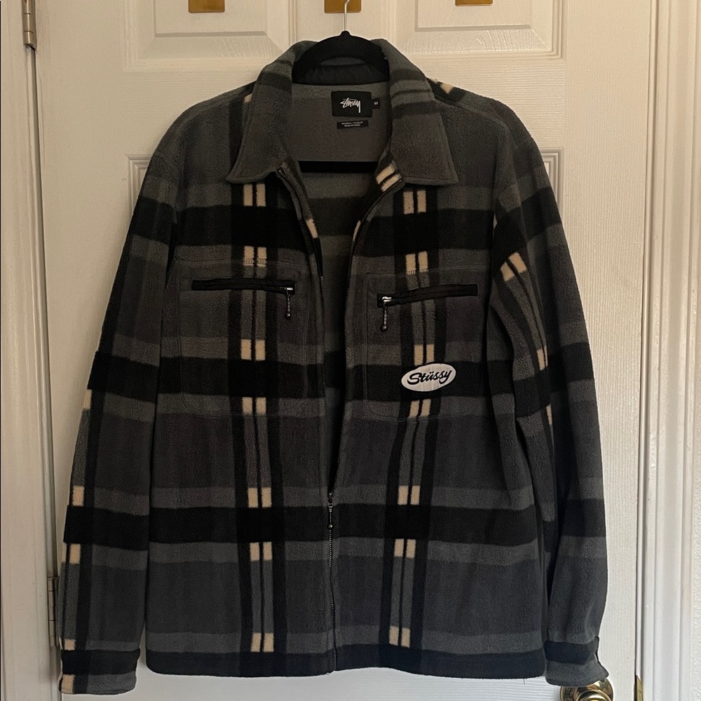 Stussy Men's Black and Gray Checkered Jacket